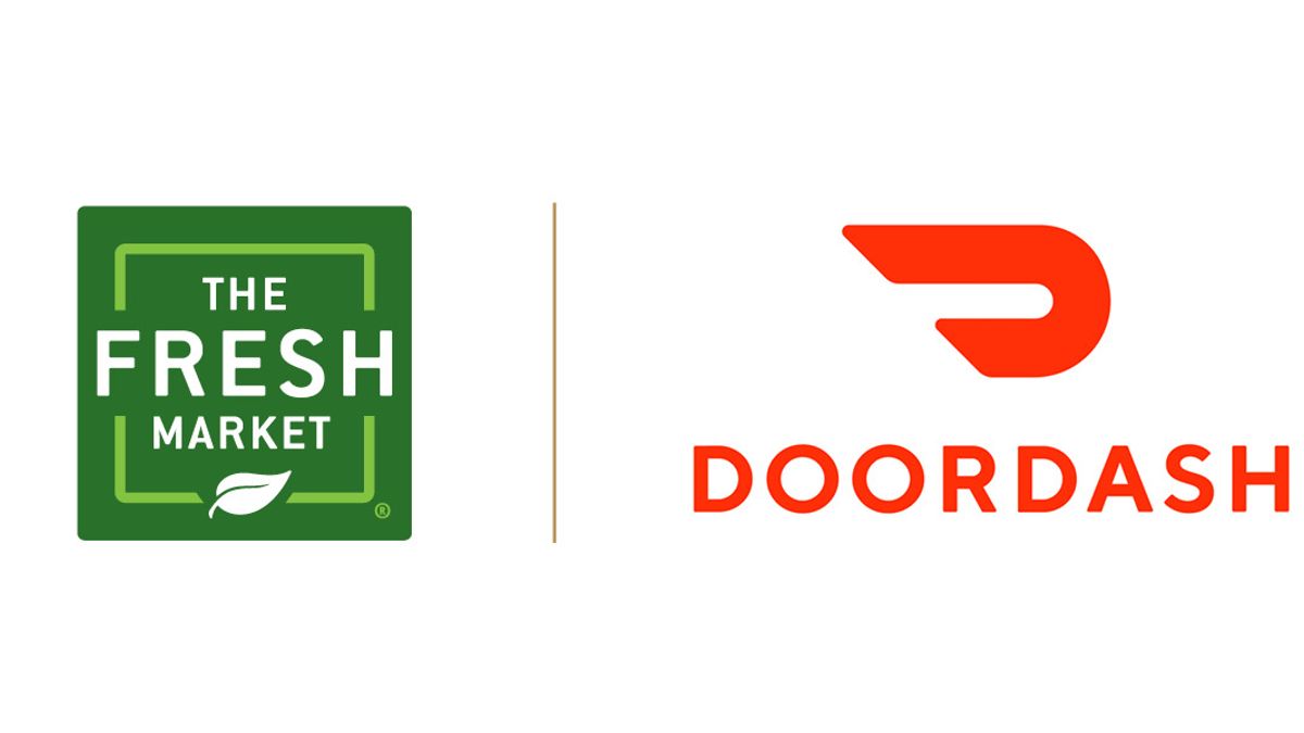 Left, The Fresh Market logo; Right, DoorDash logo