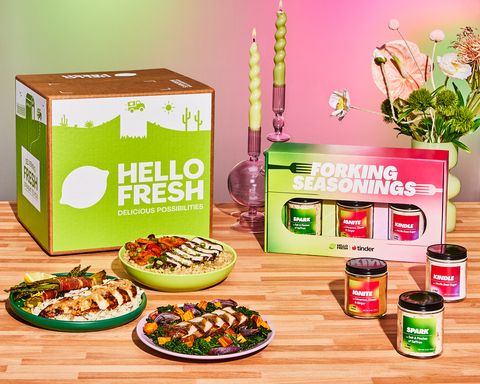 HelloFresh and Tinder's Date Night Delight recipe series and Forking Seasonings.