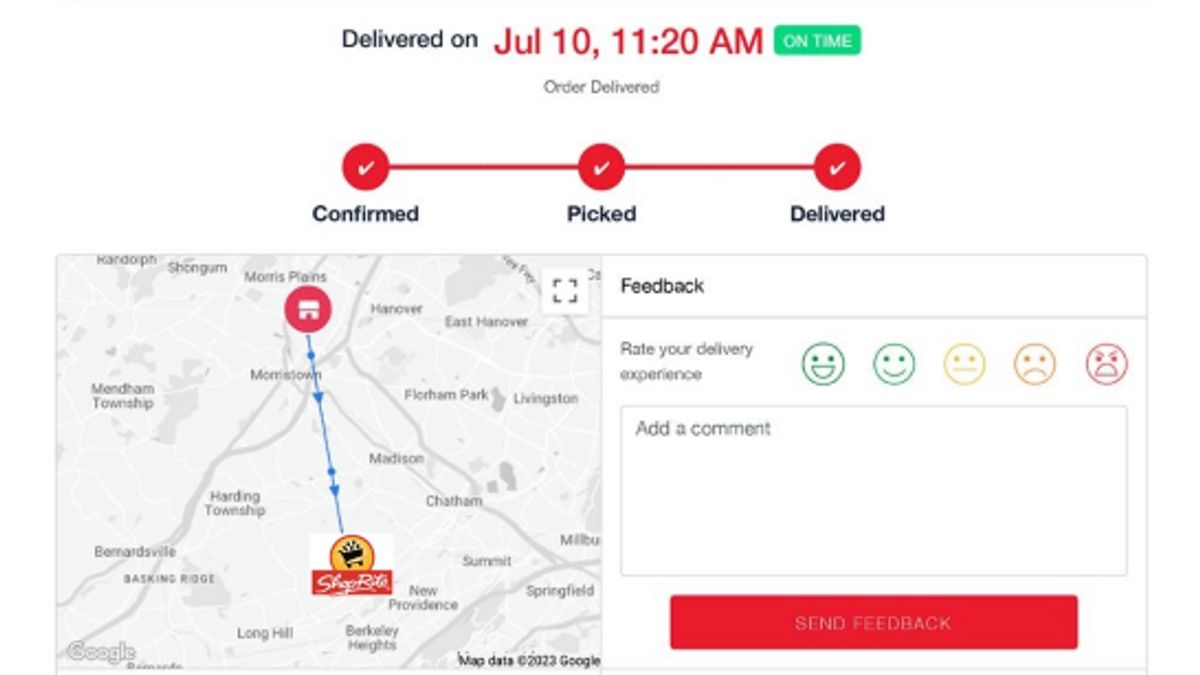 Live tracking of a grocery delivery order on ShopRite's website