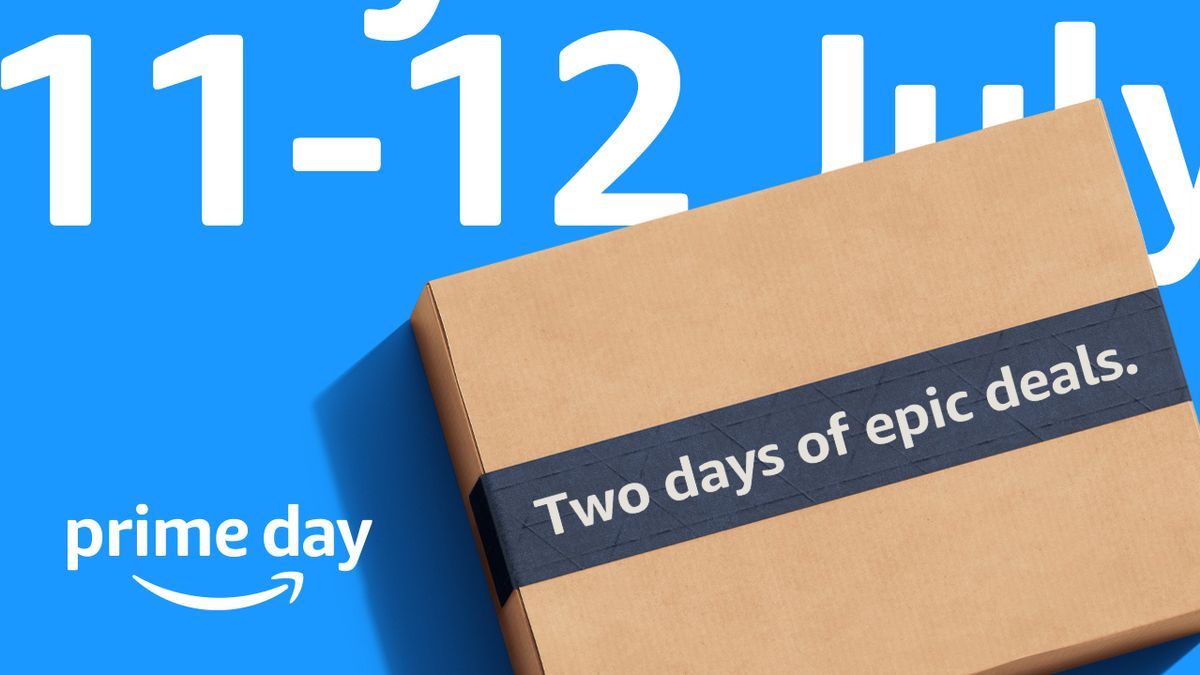 A brown package on a bright blue background that says "Prime Day" and "July 11-12."